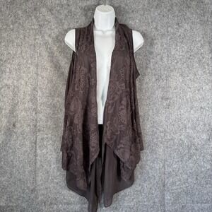 LOGO Lavish Lori Goldstein Lace Cardigan Vest Medium Gray Sheer Fairycore
